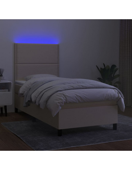Letto a Molle con Materasso e LED Crema 90x200 cm in Tessuto