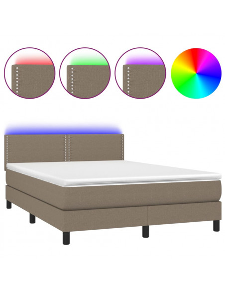 Letto a Molle con Materasso e LED Tortora 140x200 cm in Tessuto