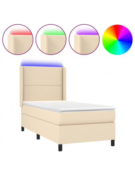 Letto a Molle con Materasso e LED Crema 90x200 cm in Tessuto