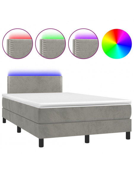 Letto a Molle Materasso e LED Grigio Chiaro 120x200 cm Velluto