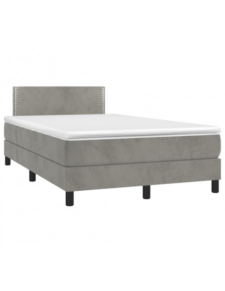 Letto a Molle Materasso e LED Grigio Chiaro 120x200 cm Velluto