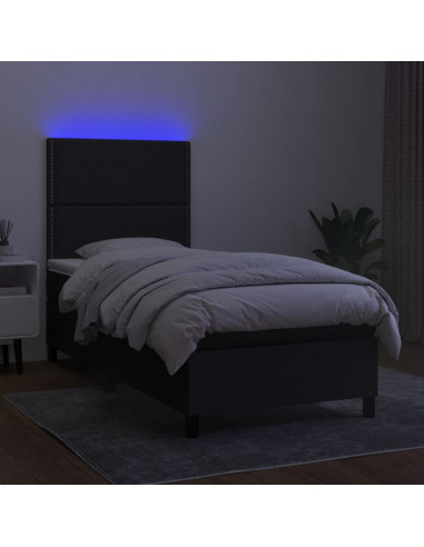 Letto a Molle con Materasso e LED Nero 90x200 cm in Tessuto