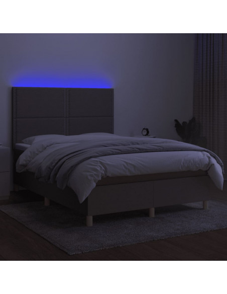 Letto a Molle con Materasso e LED Tortora 140x200 cm in Tessuto