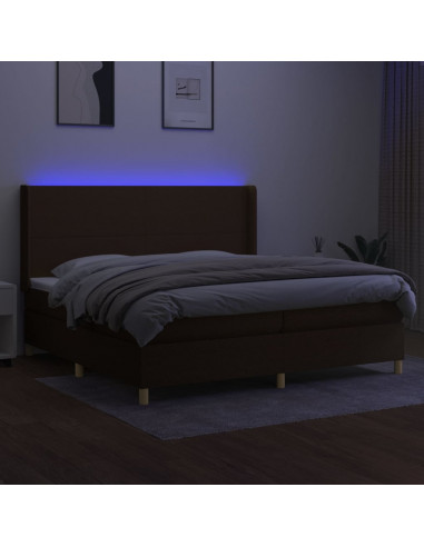 Letto a Molle Materasso e LED MarroneScuro 200x200cm in Tessuto