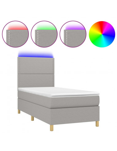 Letto a Molle Materasso e LED Grigio Chiaro 90x190 cm Tessuto