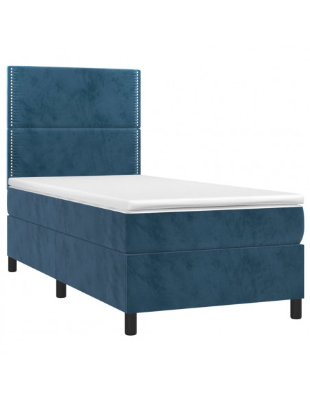 Letto a Molle con Materasso e LED Blu Scuro 80x200cm in Velluto