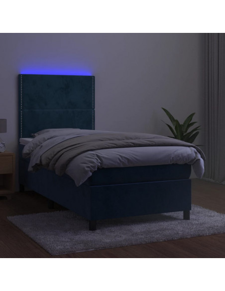 Letto a Molle con Materasso e LED Blu Scuro 80x200cm in Velluto