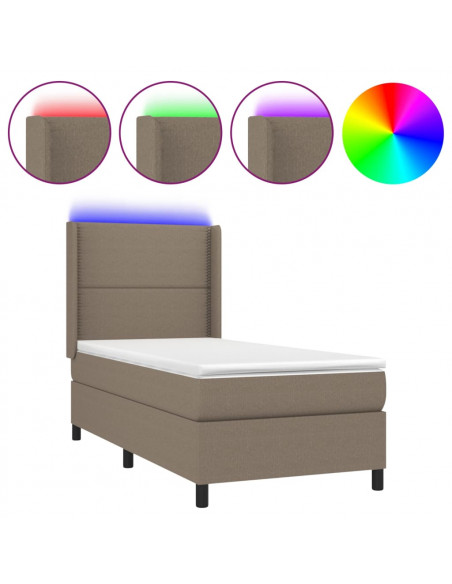 Letto a Molle con Materasso e LED Tortora 90x200 cm in Tessuto