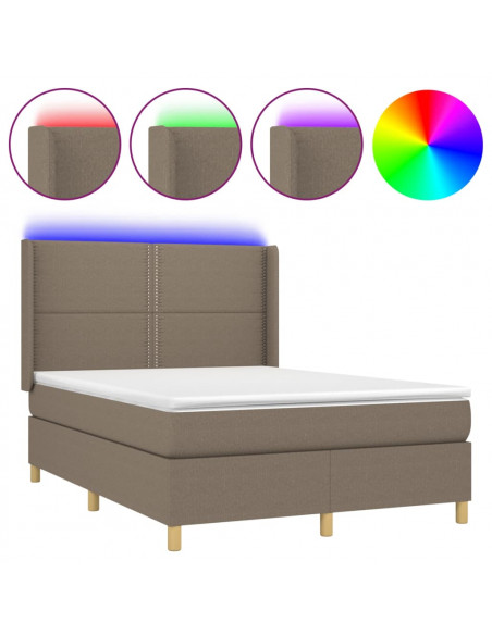 Letto a Molle con Materasso e LED Tortora 140x200 cm in Tessuto