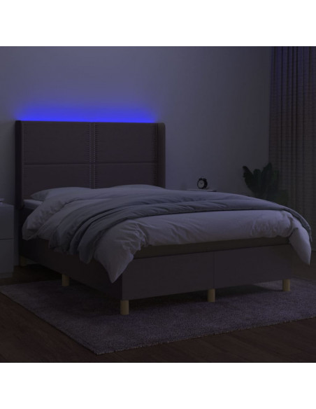 Letto a Molle con Materasso e LED Tortora 140x200 cm in Tessuto