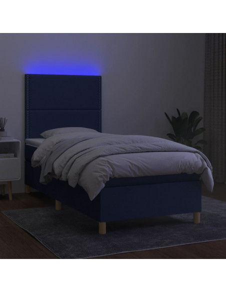 Letto a Molle con Materasso e LED Blu 90x200 cm in Tessuto