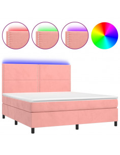Letto a Molle con Materasso e LED Rosa 160x200 cm in Velluto 2