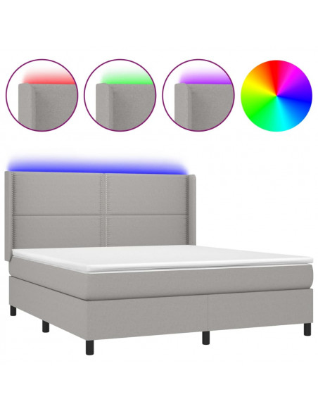 Letto a Molle Materasso e LED Grigio Chiaro 160x200 cm Tessuto