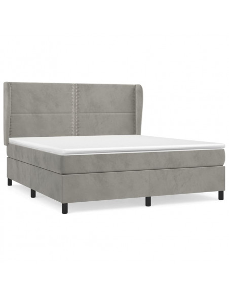 Giroletto a Molle con Materasso Grigio Chiaro 160x200cm Velluto