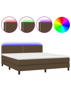 Letto a Molle Materasso e LED Marrone Scuro 160x200 cm Tessuto 2