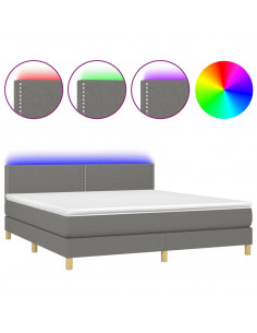 Letto a Molle Materasso e LED Grigio Scuro 180x200cm in Tessuto 2