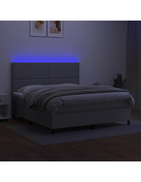 Letto a Molle Materasso e LED Grigio Chiaro 160x200 cm Tessuto