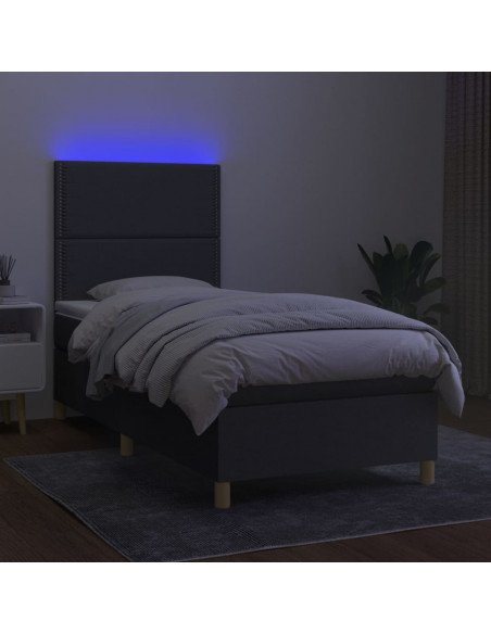 Letto a Molle Materasso e LED Grigio Scuro 90x190 cm in Tessuto