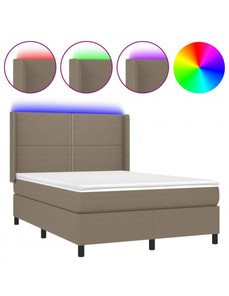 Letto a Molle con Materasso e LED Tortora 140x190 cm in Tessuto