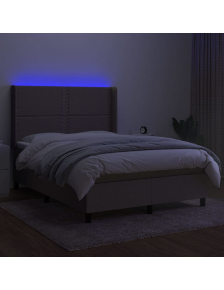 Letto a Molle con Materasso e LED Tortora 140x190 cm in Tessuto