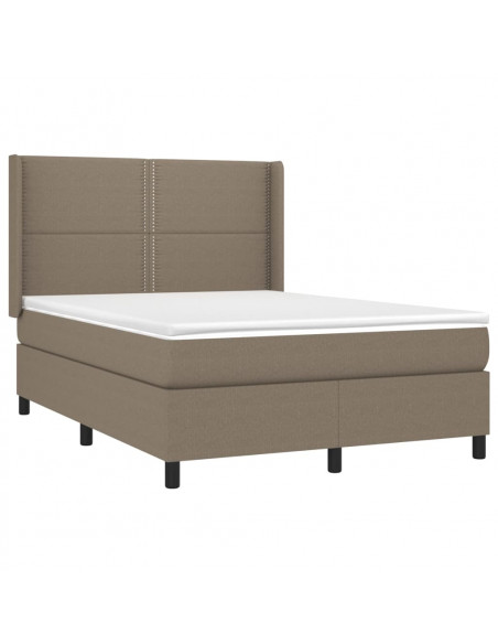 Letto a Molle con Materasso e LED Tortora 140x190 cm in Tessuto