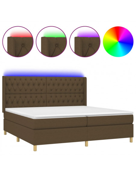 Letto a Molle Materasso e LED Marronescuro 200x200cm in Tessuto