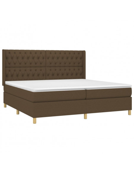 Letto a Molle Materasso e LED Marronescuro 200x200cm in Tessuto