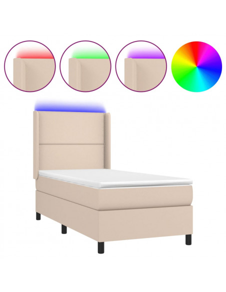Giroletto Molle Materasso e LED Cappuccino 80x200 cm Similpelle
