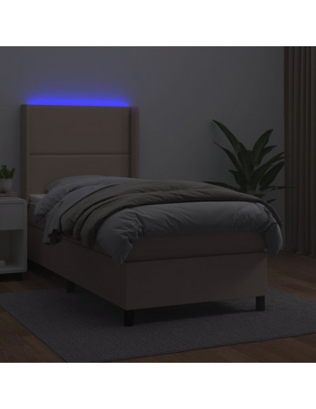 Giroletto Molle Materasso e LED Cappuccino 80x200 cm Similpelle