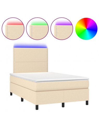 Letto a Molle con Materasso e LED Crema 120x200cm in Tessuto