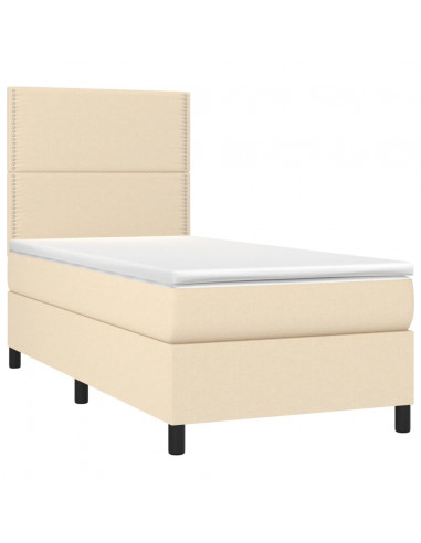 Letto a Molle con Materasso e LED Crema 100x200cm in Tessuto