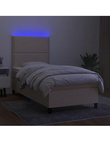 Letto a Molle con Materasso e LED Crema 100x200cm in Tessuto