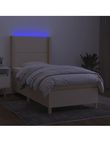 Letto a Molle con Materasso e LED Crema 100x200cm in Tessuto