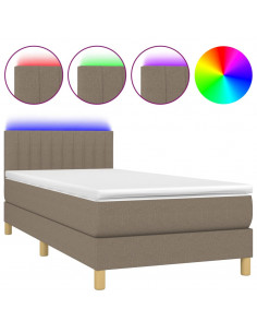Letto a Molle con Materasso e LED Tortora 80x200 cm in Tessuto 2