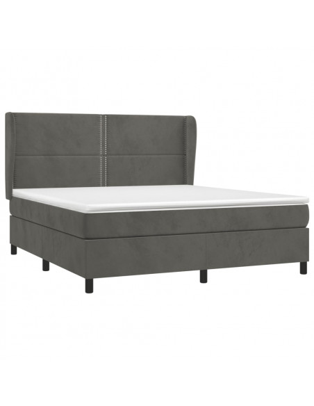 Giroletto a Molle con Materasso Grigio Scuro 160x200 cm Velluto