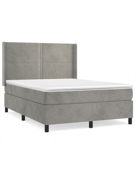 Giroletto a Molle con Materasso Grigio Chiaro 140x190cm Velluto
