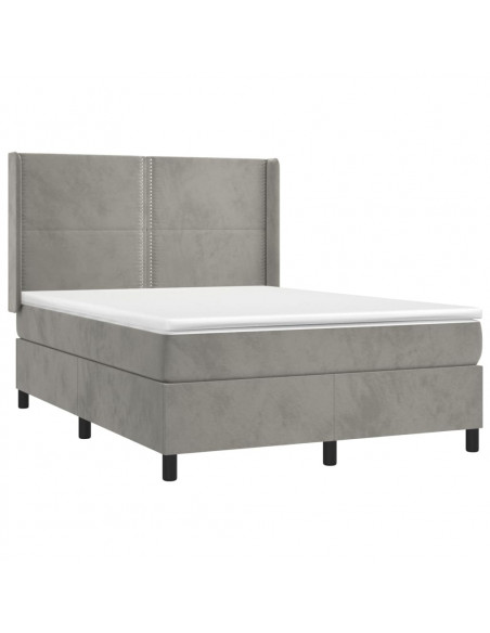 Giroletto a Molle con Materasso Grigio Chiaro 140x190cm Velluto