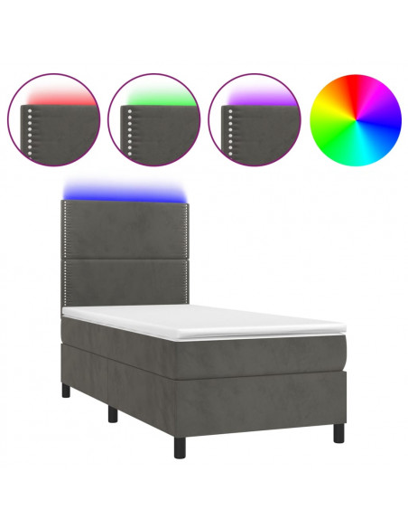 Letto a Molle con Materasso e LED Grigio Scuro 80x200cm Velluto