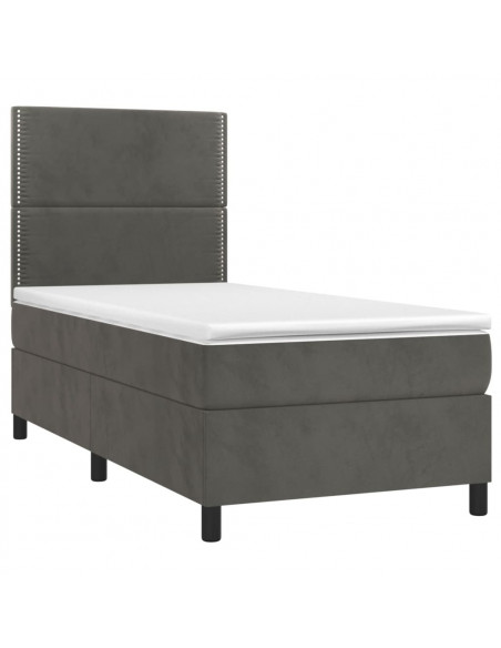 Letto a Molle con Materasso e LED Grigio Scuro 80x200cm Velluto