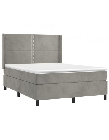 Letto a Molle Materasso e LED Grigio Chiaro 140x190 cm Velluto