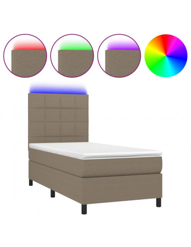 Letto a Molle con Materasso e LED Tortora 90x190 cm in Tessuto