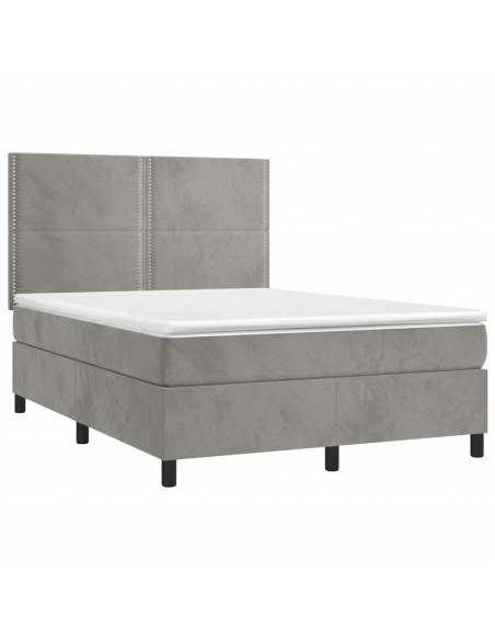 Letto a Molle Materasso e LED Grigio Chiaro 140x200 cm Velluto