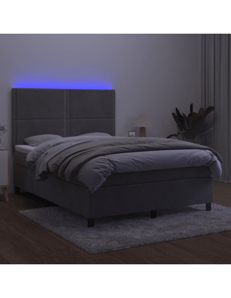 Letto a Molle Materasso e LED Grigio Chiaro 140x200 cm Velluto