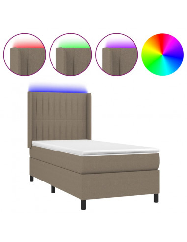 Letto a Molle con Materasso e LED Tortora 90x190 cm in Tessuto
