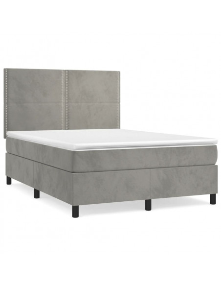 Giroletto a Molle con Materasso Grigio Chiaro 140x200cm Velluto