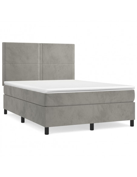 Giroletto a Molle con Materasso Grigio Chiaro 140x190cm Velluto