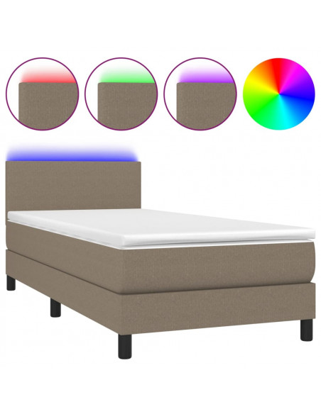 Letto a Molle con Materasso e LED Tortora 90x190 cm in Tessuto
