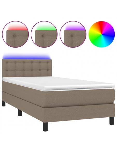 Letto a Molle con Materasso e LED Tortora 90x190 cm in Tessuto