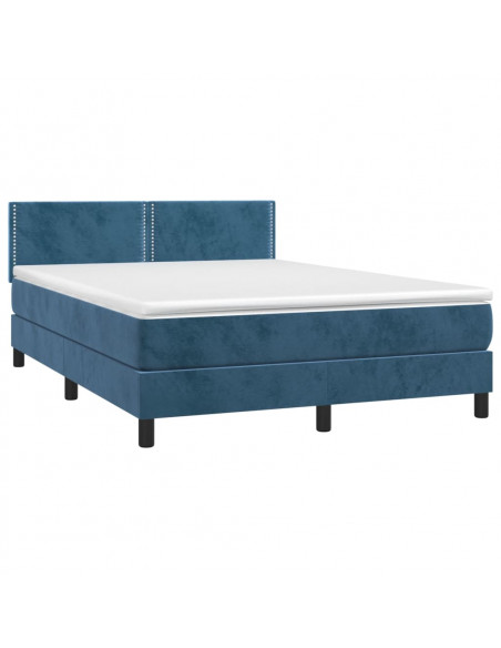 Letto a Molle con Materasso e LED Blu Scuro 140x190 cm