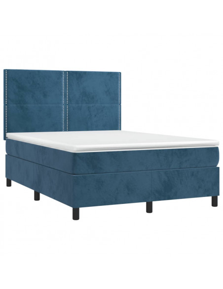 Letto a Molle con Materasso e LED Blu Scuro 140x190 cm